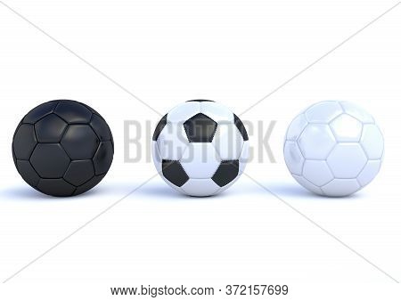 Set Of Realistic Soccer Balls Or Football Ball On White Background. Soccer Black And White Balls, Ba