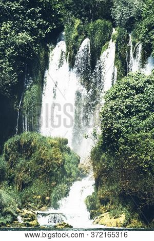 Kravice Waterfall On The Trebizat River In Bosnia And Herzegovina. Miracle Of Nature In Bosnia And H