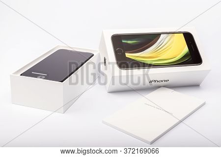 Paris, France - May 14, 2020: Packaging Of The New Black Iphone Se 2020 From The Multinational Compa
