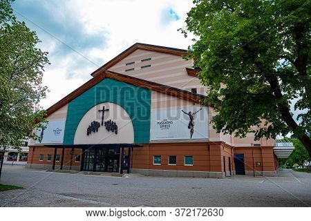 Famous Passion Play Theater In Oberammergau - Oberammergau, Germany - May 27, 2020.
