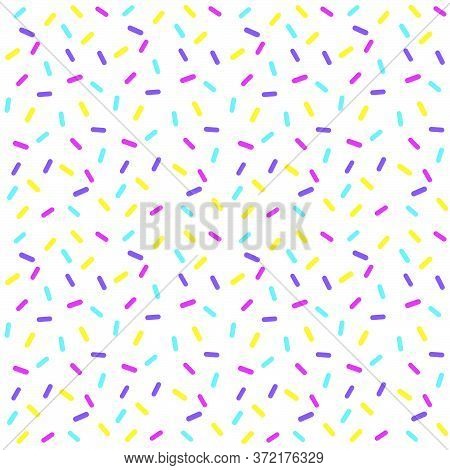 Colorful Scatter Sprinkles Pattern Design On White Background. Vector Seamless Pattern Design For Te