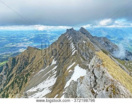 Alpine Peaks Of Klimsenhorn, Oberhaupt And Esel In The Swiss Mountain Range Of Pilatus And In The Em