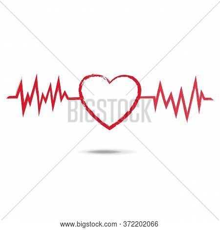 Red Heart Brush Symbol Isolated White Background, Vector Illustration