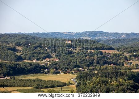 View Of The Dordogne Valley From The Walls Of The Old Town Of Domme, Dordogne, France