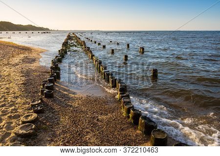 Breakwaters At Baltic Sea In Babie Doly. Poland, Europe.