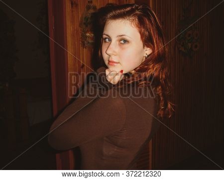 Simple American Student Girl In A Hostel. The Life Of Students And Young People And Their Behavior A