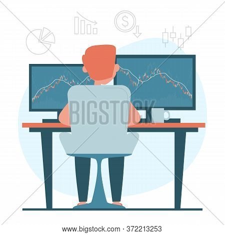 Man Sitting At The Computer And Analyzing