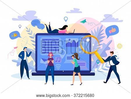 Social Network Web Site Surfing Concept Illustration Of Young People Using Mobile Gadgets Such As Sm