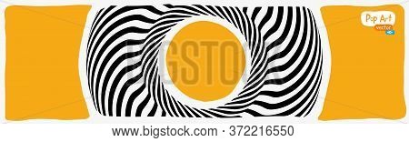 Abstract Op Art Vector Illustration, Yellow Orange Background. Pop Art Circular Hipnotic Lines With 