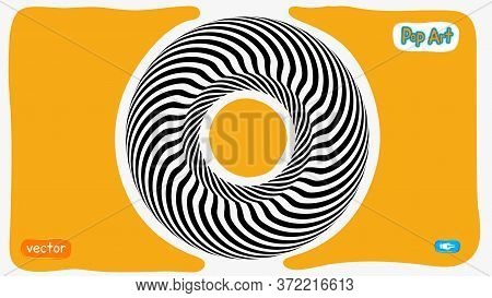 Abstract Op Art Vector Illustration, Yellow Orange Background. Pop Art Circular Hipnotic Lines With 