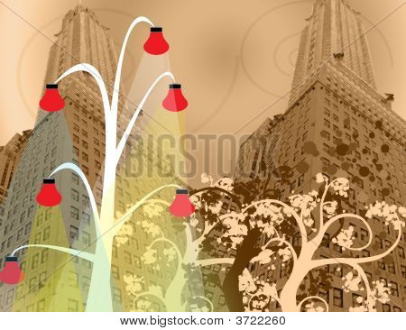 Retro Building In Downtown With Trees
