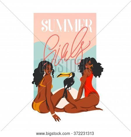 Hand Drawn Vector Abstract Stock Flat Graphic Illustration With Young Happy Black Afro American Beau
