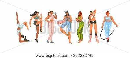 Hand Drawn Vector Abstract Stock Flat Graphic Illustration Collection Set Bundle With Sport Fitness 