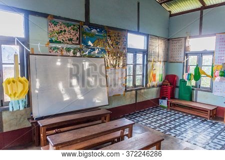 Hsipaw, Myanmar - December 1, 2016: Interior Of A Village School Near Hsipaw, Myanmar