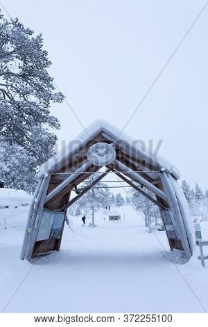 Saariselka, Finland - December 31, 2017: Photo In The White Wood Of Saariselka During Winter