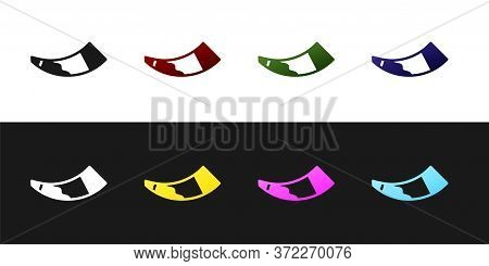 Set Hunting Horn Icon Isolated On Black And White Background. Vector