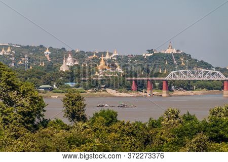Stupas Of Sagaing And Irrawady Ayeyarwady River Near Mandalay, Myanmar