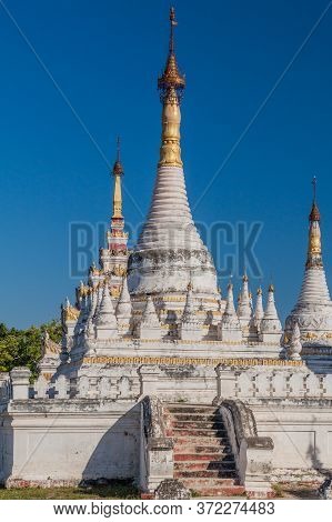 Pagodas At Maha Aungmye Bonzan Monastery In The Ancient Town Inwa Ava Near Mandalay, Myanmar