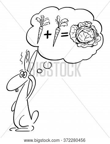 Vector Cartoon Stick Figure Drawing Conceptual Illustration Of Rabbit, Jackrabbit Or Hare Thinking A