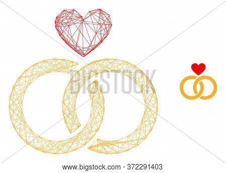 Web Carcass Romantic Rings Vector Icon. Flat 2d Carcass Created From Romantic Rings Pictogram. Abstr