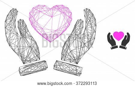 Web Carcass Valentine Heart Care Hands Vector Icon. Flat 2d Carcass Created From Valentine Heart Car