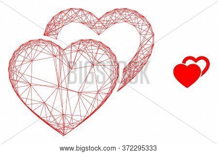 Web Mesh Valentine Hearts Vector Icon. Flat 2d Model Created From Valentine Hearts Pictogram. Abstra