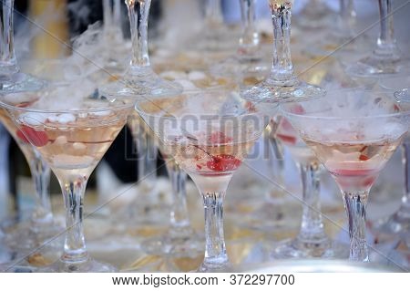 Pyramid From Glasses Of Champagne On Wedding Party