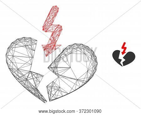 Web Mesh Breakup Heart Vector Icon. Flat 2d Carcass Created From Breakup Heart Pictogram. Abstract C
