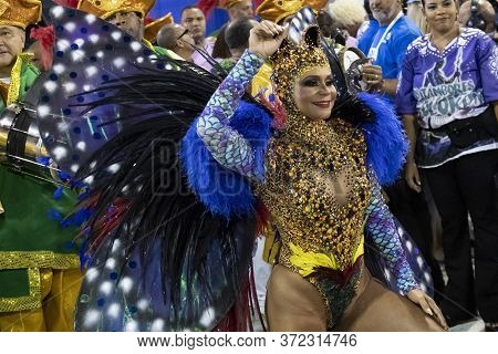 Rio, Brazil - February 22, 2020: Parade Of The Samba School Academicos Do Sossego, At The Marques De