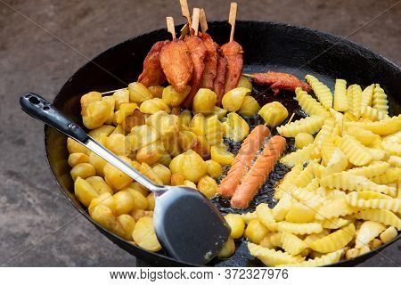 February 2019. Street Food Vendors At The Foot Of Baoxiang Temple Is Also Called Shibao Temple, Whic