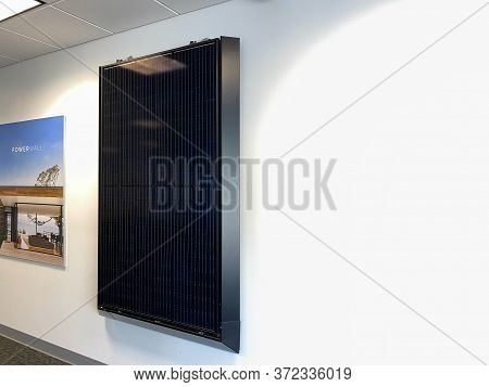 Tampa, Fl/usa-5/31/20: A Tesla Solar Panel At The Tesla Dealership In Tampa, Fl.  Tesla, Inc. Is An 