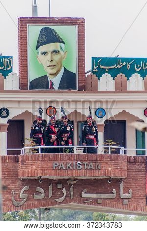 Wagah, Pakistan - January 26, 2017: Portrait Of Muhammad Ali Jinnah, Founder Of Pakistan, At India-p
