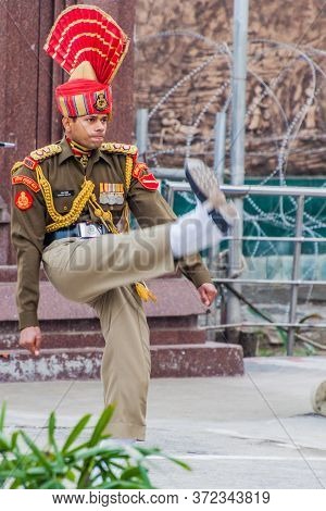 Wagah, India - January 26, 2017: Border Guard At The Military Ceremony At India-pakistan Border In W