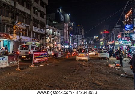 Guwahati, India - January 28, 2017: Night View Of A Street In Guwahati, Assam State, India