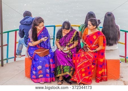 Guwahati, India - January 31, 2017: Local Women Near Digholi Pukhuri Dighalipukhuri Lake In Guwahati