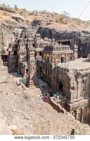 Ellora, India - February 7, 2017: Kailasa Temple In Ellora, Maharasthra State, India