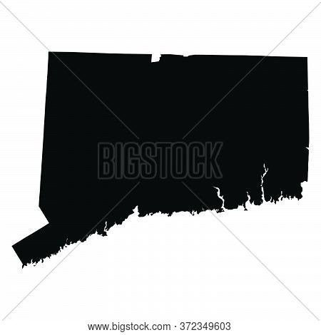 Connecticut Ct State Map Usa. Black Silhouette And Outline Maps Isolated On A White Background. Eps 