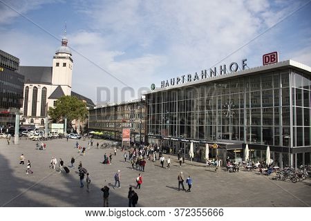Landscape Cityscape And German And Foreign Travelers Walking At Front Of Koln Or Kolne Central Haupt