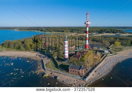 View Of Shepelevsky Lighthouse On A Sunny May Day (aerial Photography). Leningrad Region, Russia