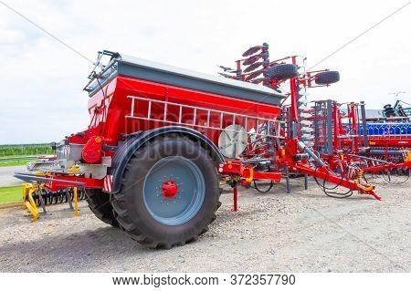 Kyiv, Ukraine - June 16, 2020: Tractor And Unia Cultivator On The Land For Minimum-tillage Technolog