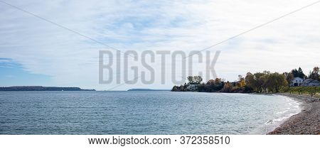 St. Ignace, Michigan, Usa, During Autumn, With The Makinac Island On The Background