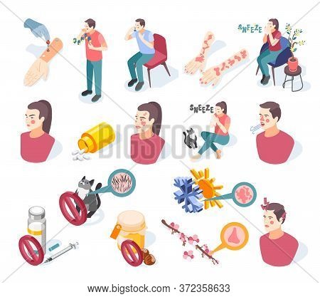 Allergy Symptoms Icons Set With Risk Factors Symbols Isometric Isolated Vector Illustration