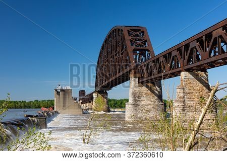 The Historic Fourteenth Street Bridge Over The Ohio River, Connecting Kentucky And Indiana