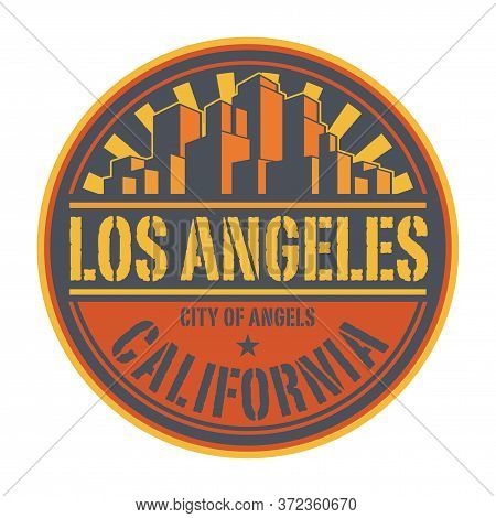 Stamp Or Label With Name Of Los Angeles, California, City Of Angels, Vector Illustration