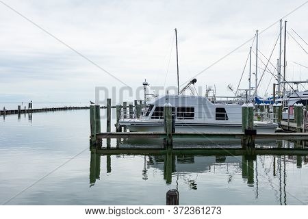 Boatyard, With Fishing Boats In The Gulf Of Mexico At Fulton, Texas, Usa