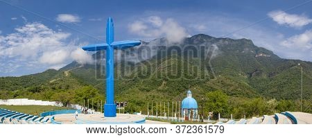 The Church To The Virgin Del Chorrito, Against Mountains Of  The Sierra Madre Oriental