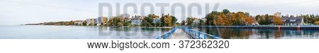 Charlevoix, Michigan, Usa, The Coastline Of Lake Michigan As Seen From The Pier, During Autumn