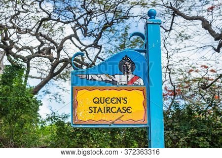 Nassau, Bahamas - May 3, 2019: The Queen's Staircase Sign. The Queen's Staircase, Commonly Referred 