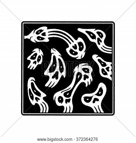 Melting Skulls Patch Logo Black White Background
