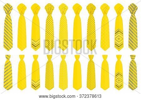 Illustration On Theme Big Set Ties Different Types, Neckties Various Size. Tie Pattern Consisting Of